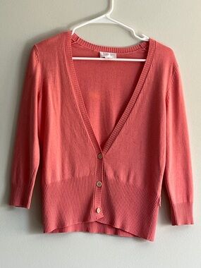 LOFT Coral Button-Front V-Neck Cardigan